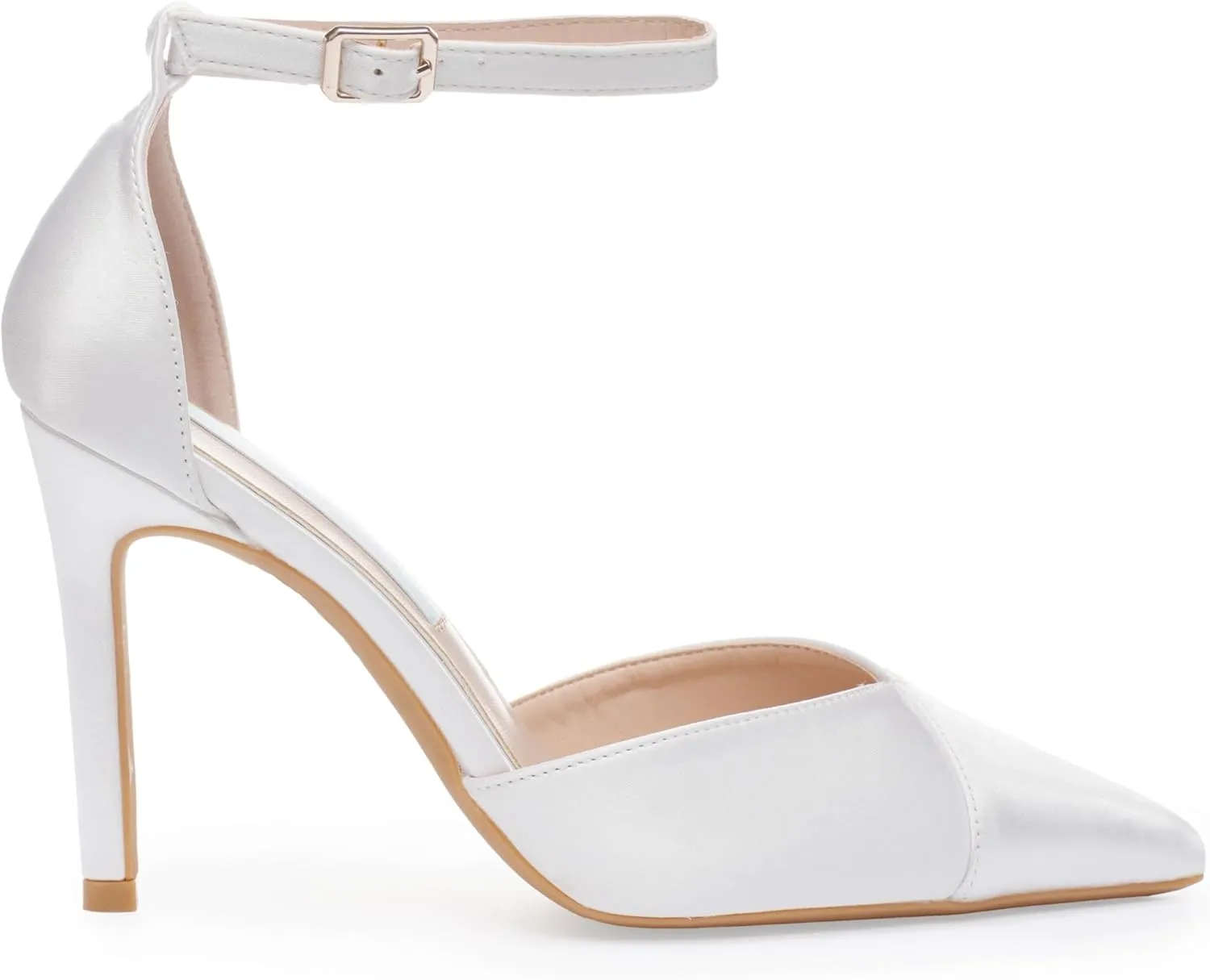 Satin Wedding Heels for Women – 3.5" Pointed Toe Bridal Shoes with Cross Ankle Straps – Ivory Satin High Heels – Elegant Dress Shoes for Bride, Bridesmaids & Formal Occasions