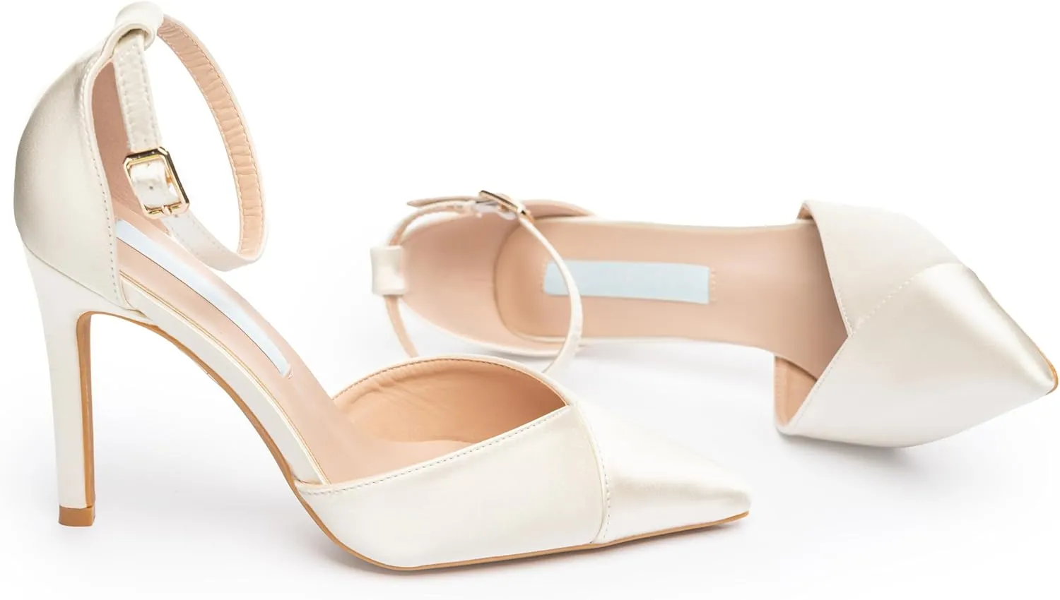 Satin Wedding Heels for Women – 3.5" Pointed Toe Bridal Shoes with Cross Ankle Straps – Ivory Satin High Heels – Elegant Dress Shoes for Bride, Bridesmaids & Formal Occasions