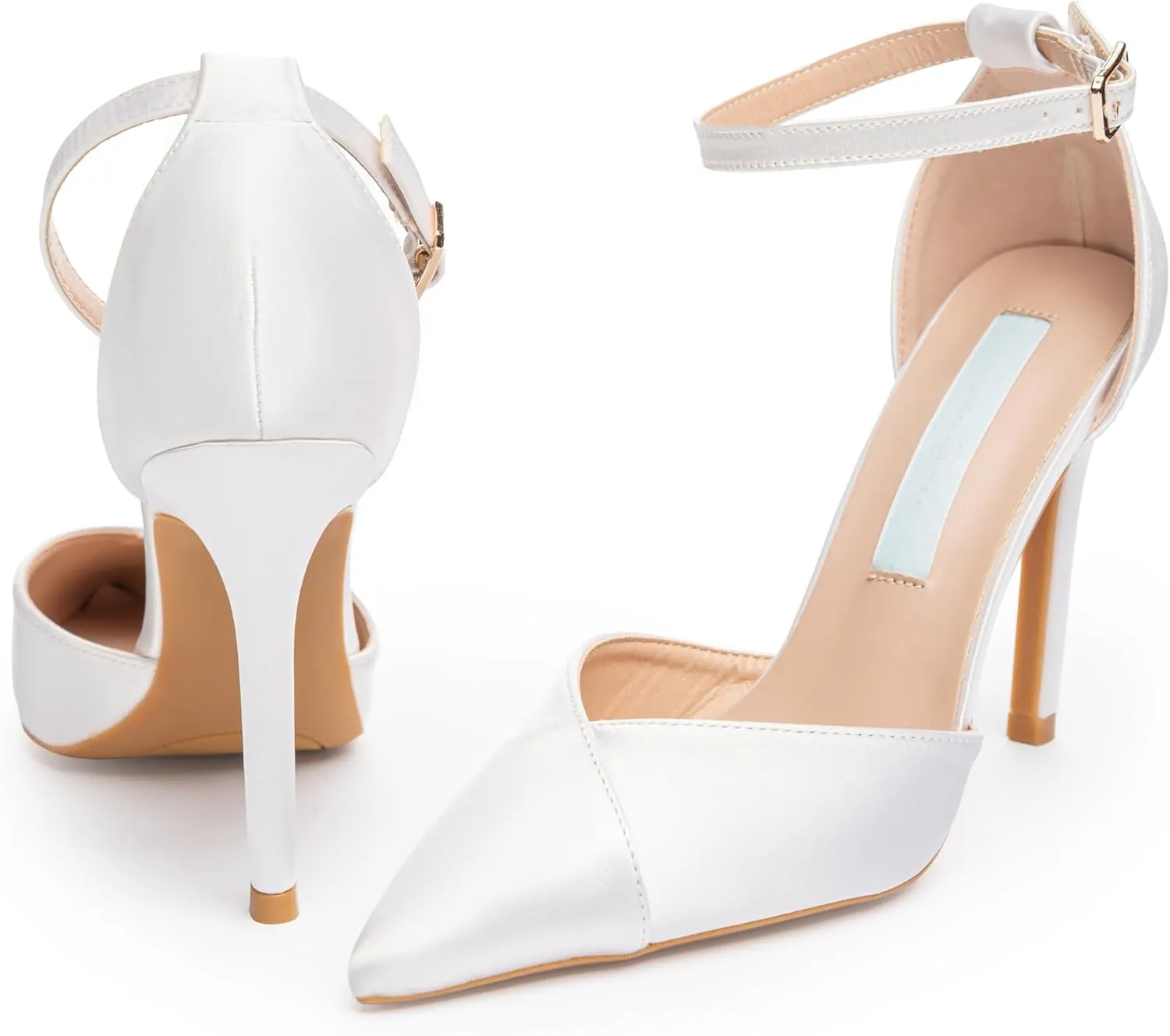 Satin Wedding Heels for Women – 3.5" Pointed Toe Bridal Shoes with Cross Ankle Straps – Ivory Satin High Heels – Elegant Dress Shoes for Bride, Bridesmaids & Formal Occasions