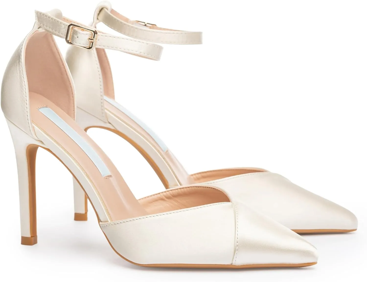 Satin Wedding Heels for Women – 3.5" Pointed Toe Bridal Shoes with Cross Ankle Straps – Ivory Satin High Heels – Elegant Dress Shoes for Bride, Bridesmaids & Formal Occasions