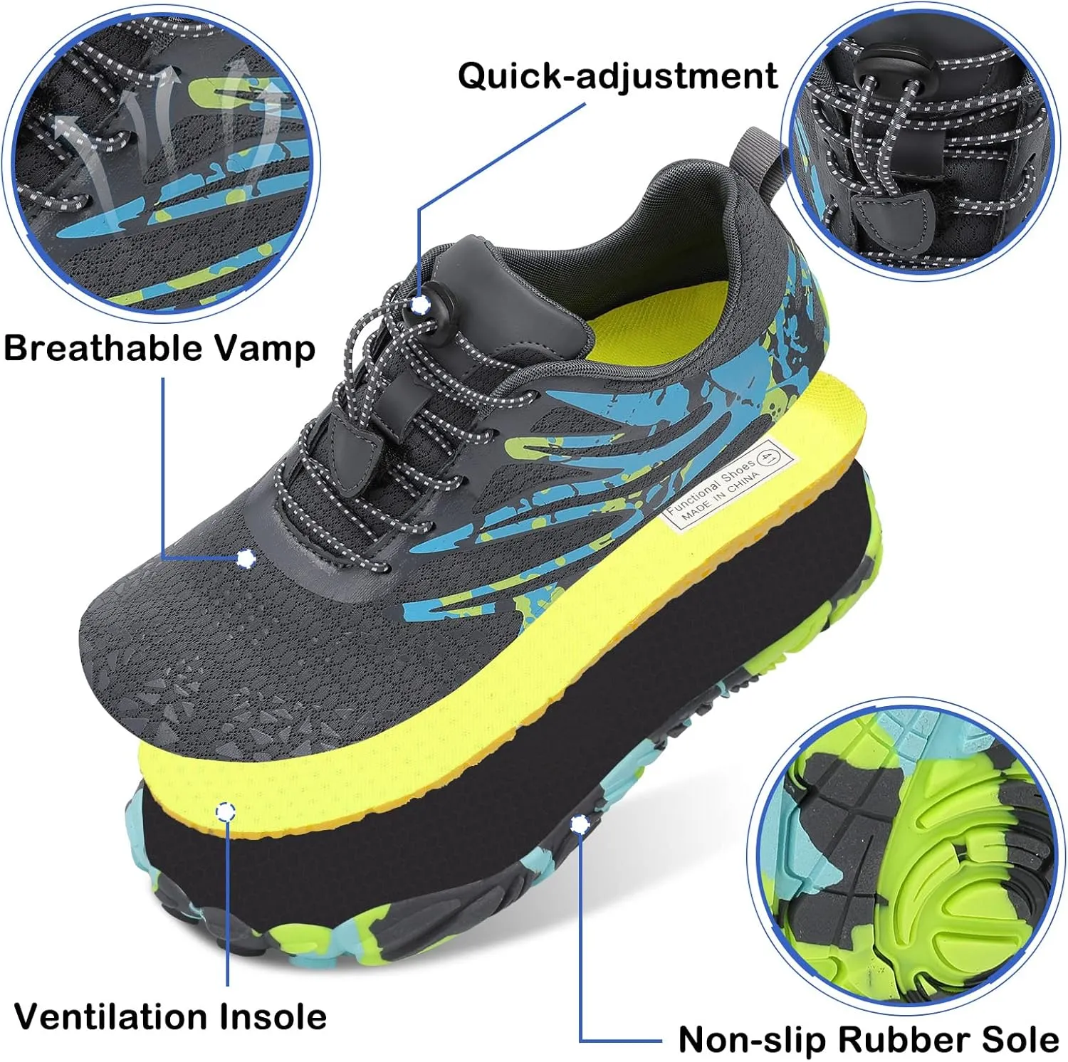 Scurtain Unisex Mens Womens Athletic Hiking Water Shoes Quick Dry Barefoot Aqua Shoes Swim Shoes Beach Shoes with Drainage