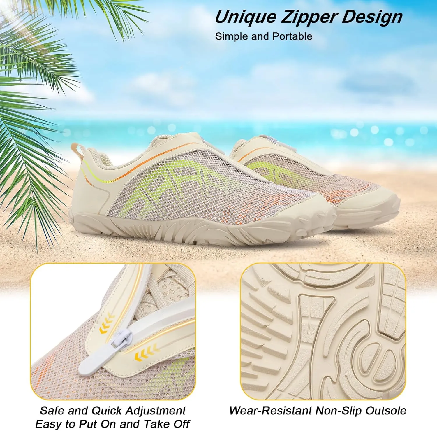 Scurtain Unisex Mens Womens Water Shoes Athletic Sports Aqua Shoes Barefoot Hiking Water Shoes Quick Dry Yoga Pool Swim Surf Beach Walking Shoes with Zipper