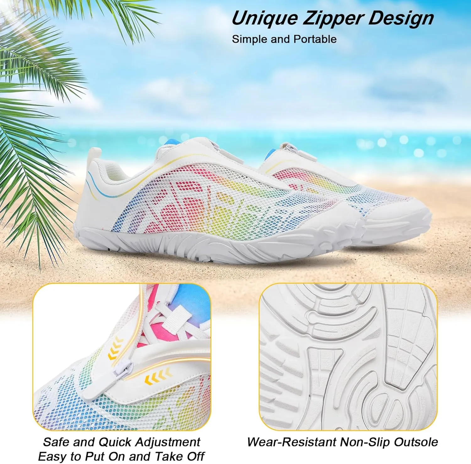 Scurtain Unisex Mens Womens Water Shoes Athletic Sports Aqua Shoes Barefoot Hiking Water Shoes Quick Dry Yoga Pool Swim Surf Beach Walking Shoes with Zipper