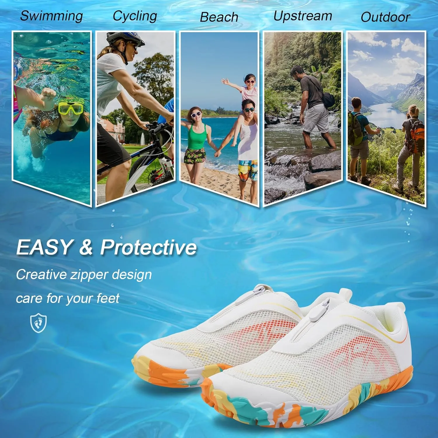 Scurtain Unisex Mens Womens Water Shoes Athletic Sports Aqua Shoes Barefoot Hiking Water Shoes Quick Dry Yoga Pool Swim Surf Beach Walking Shoes with Zipper