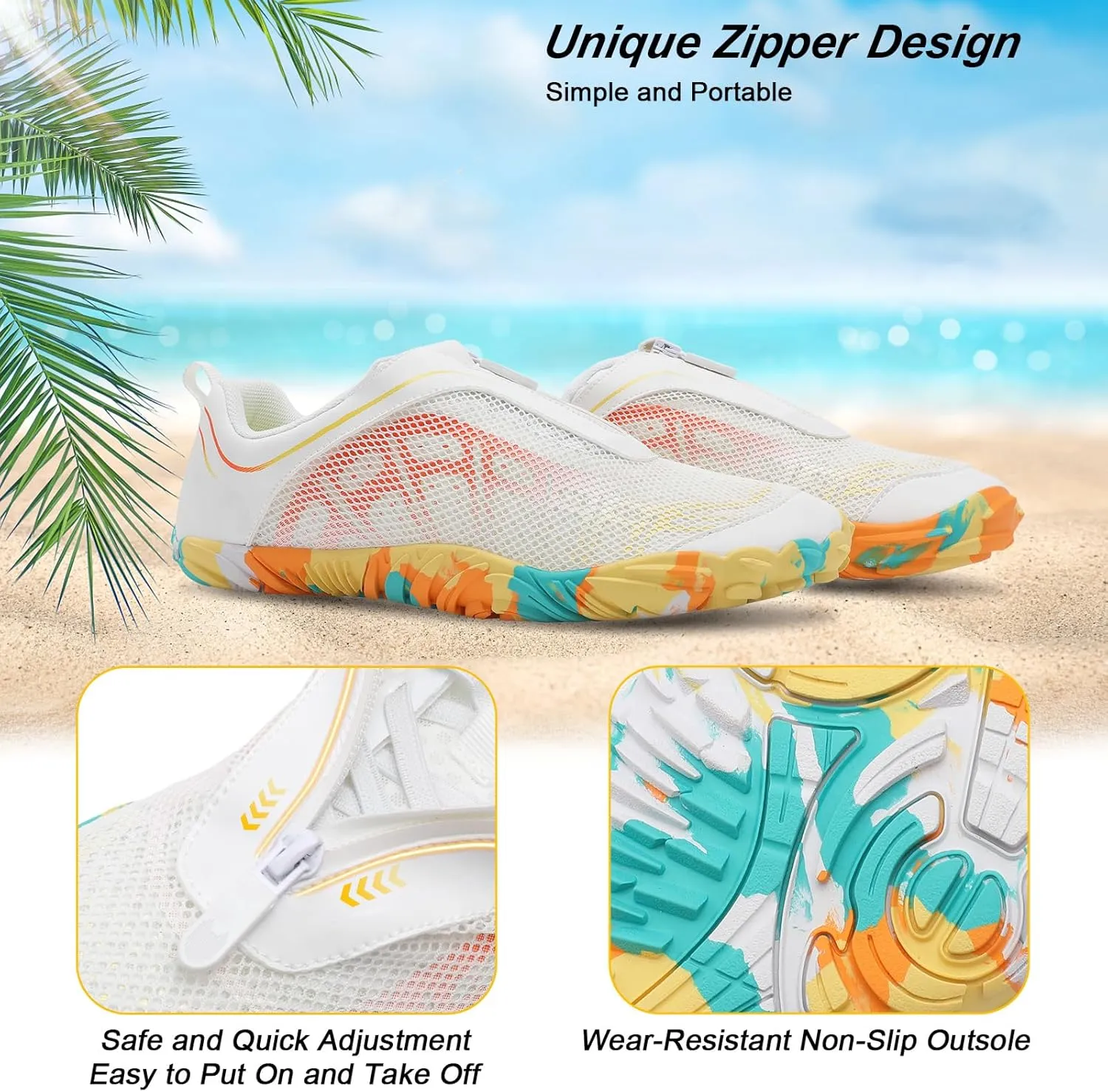 Scurtain Unisex Mens Womens Water Shoes Athletic Sports Aqua Shoes Barefoot Hiking Water Shoes Quick Dry Yoga Pool Swim Surf Beach Walking Shoes with Zipper