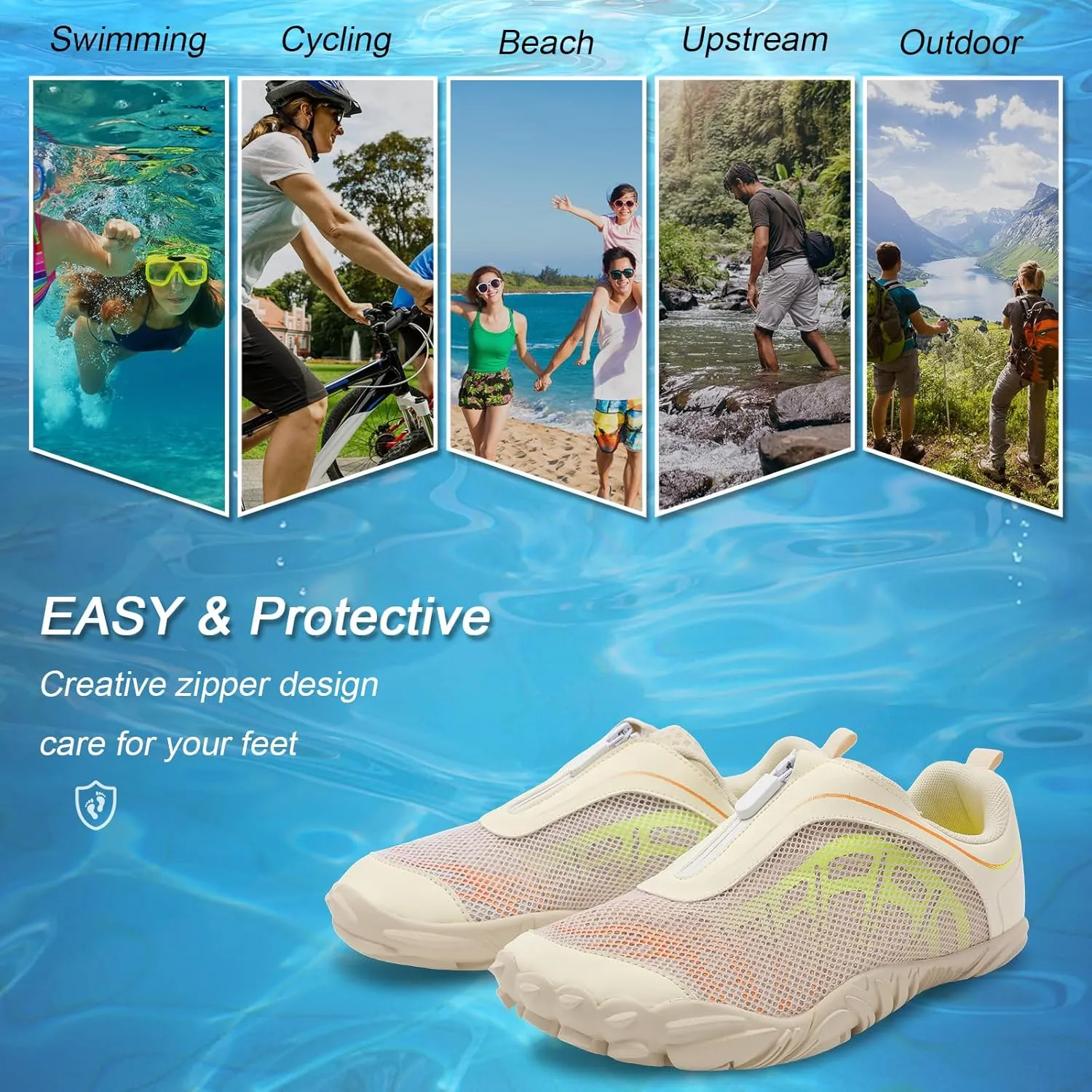 Scurtain Unisex Mens Womens Water Shoes Athletic Sports Aqua Shoes Barefoot Hiking Water Shoes Quick Dry Yoga Pool Swim Surf Beach Walking Shoes with Zipper