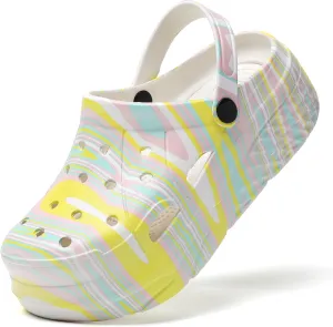 SECHRITE Womens Platform Graphic Clogs Garden Shoes Slip On Sandals Water Beach Outdoor Slippers Shoes with Removable Insole
