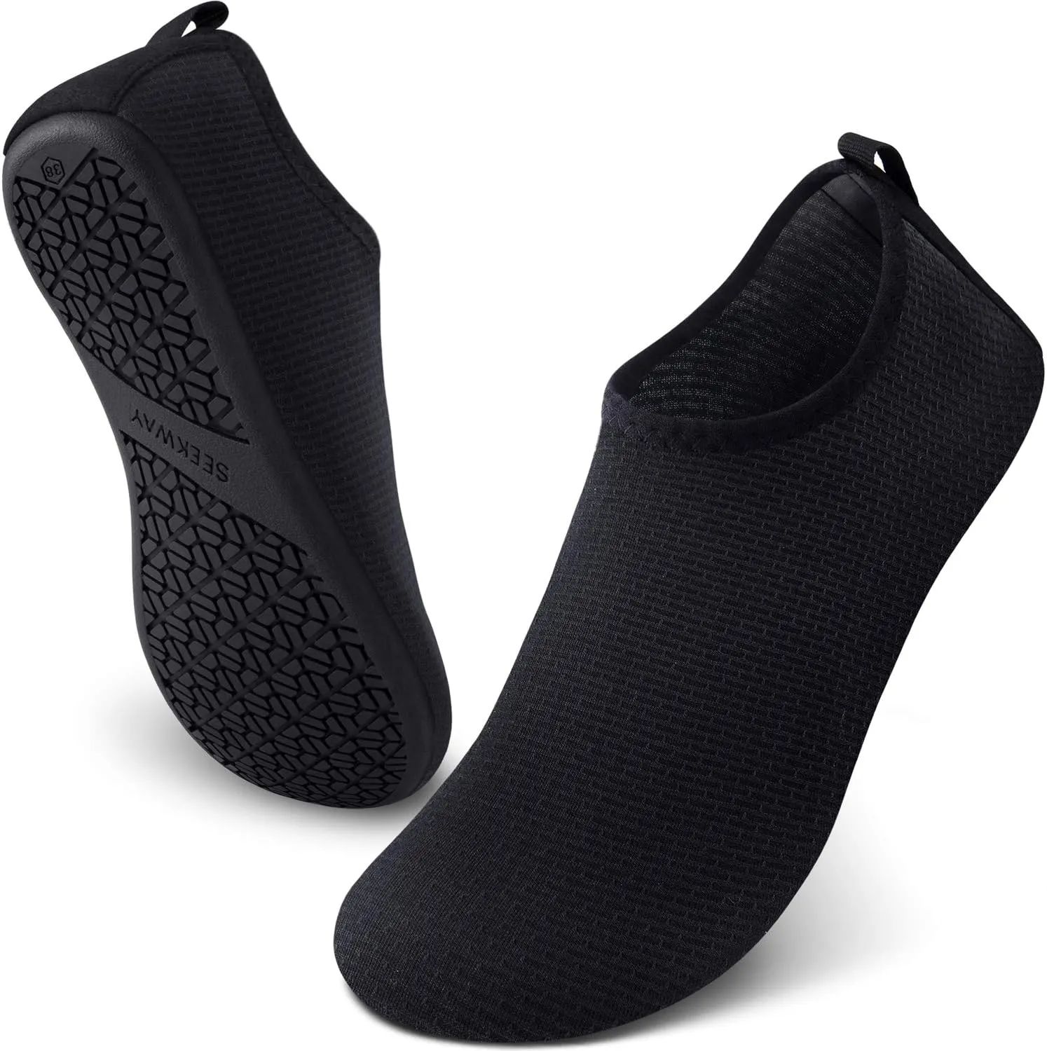 SEEKWAY Water Shoes Quick-Dry Aqua Socks Barefoot Slip-on for Beach Pool Swim River Yoga Lake Surf Women Men Black SK001