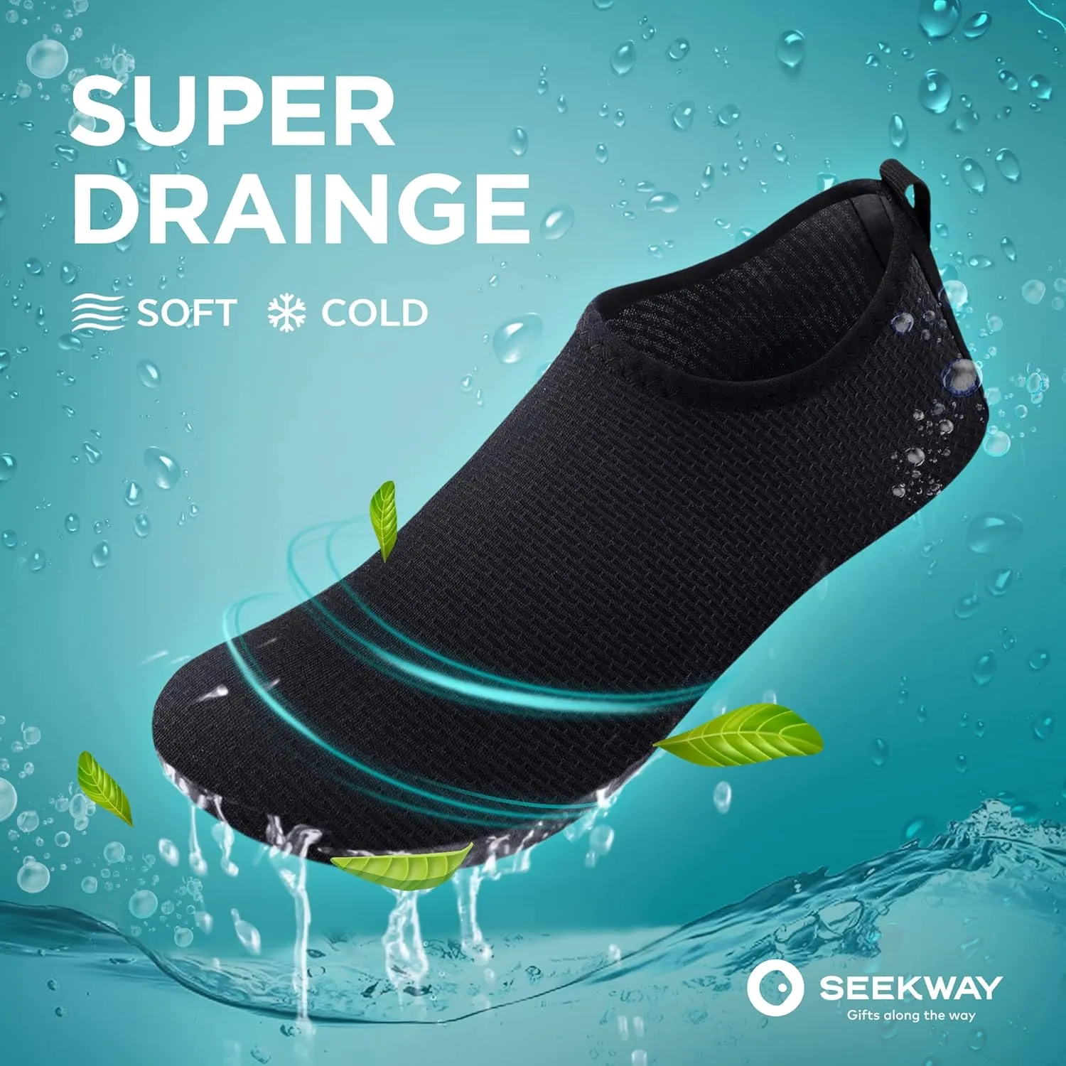 SEEKWAY Water Shoes Quick-Dry Aqua Socks Barefoot Slip-on for Beach Pool Swim River Yoga Lake Surf Women Men Black SK001