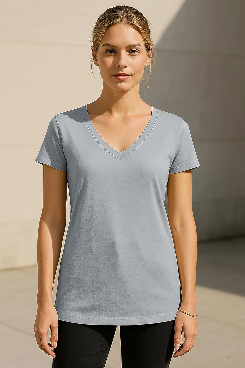 Sexy Basics Women's 5 & 10 Pack Casual & Active Cotton Stretch V Neck Short Sleeve Shirts