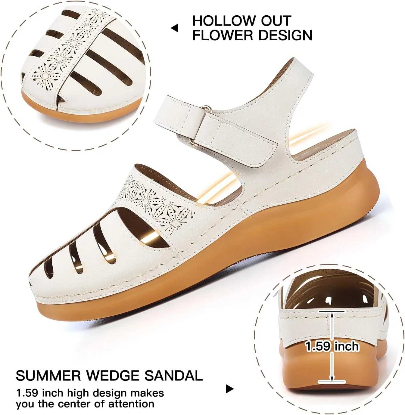 SHIBEVER Closed Toe Sandals Women: Summer Dressy Wedge Sandal - Fisherman Comfortable Hollow Out Sandals