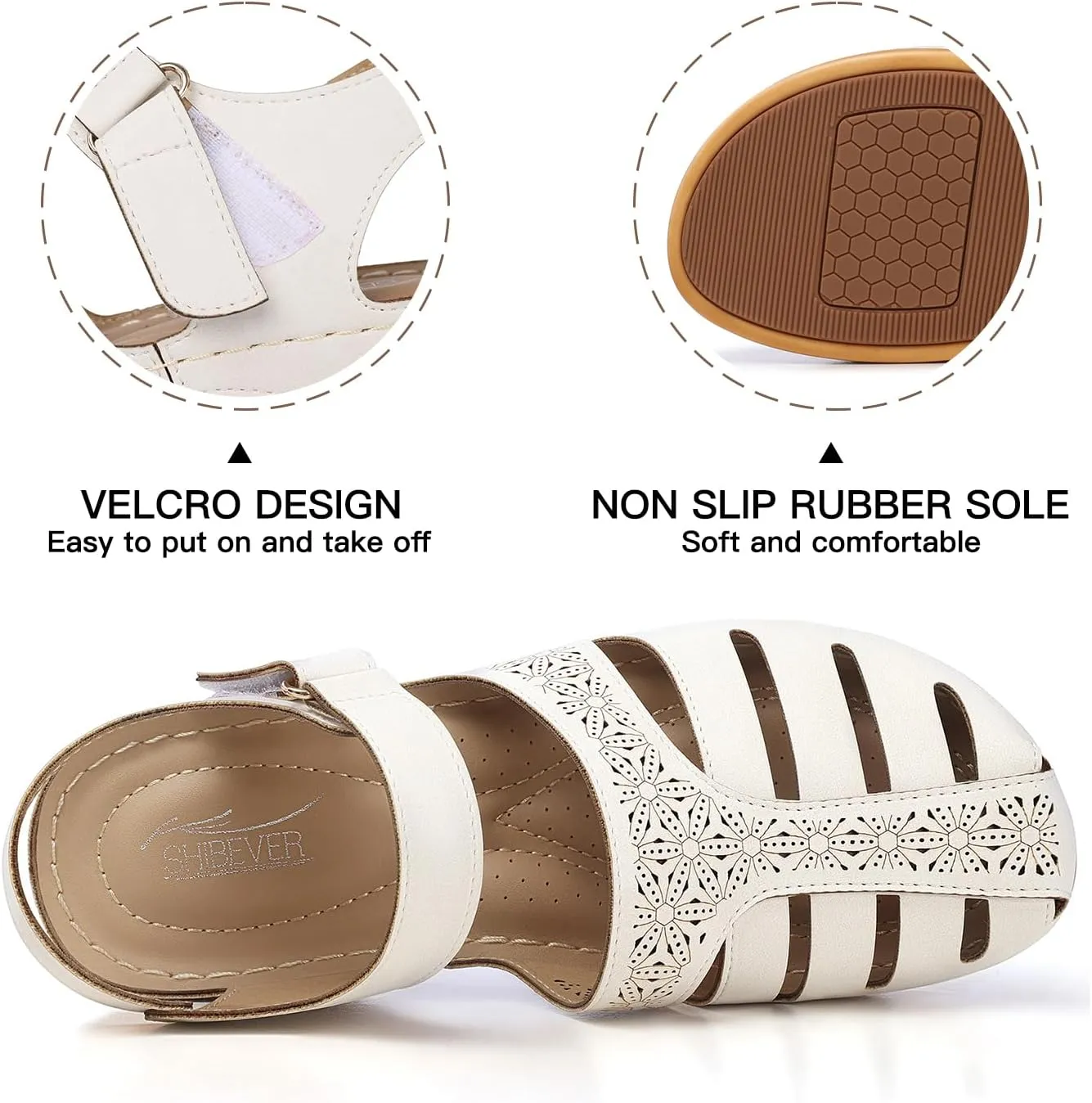 SHIBEVER Closed Toe Sandals Women: Summer Dressy Wedge Sandal - Fisherman Comfortable Hollow Out Sandals