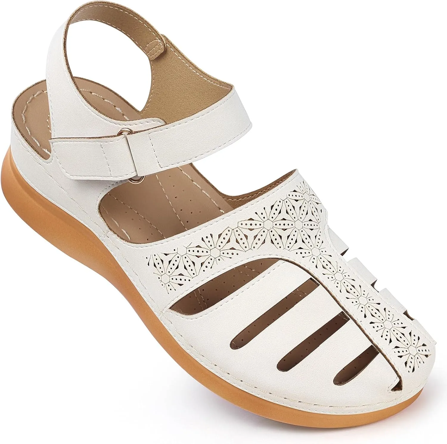 SHIBEVER Closed Toe Sandals Women: Summer Dressy Wedge Sandal - Fisherman Comfortable Hollow Out Sandals