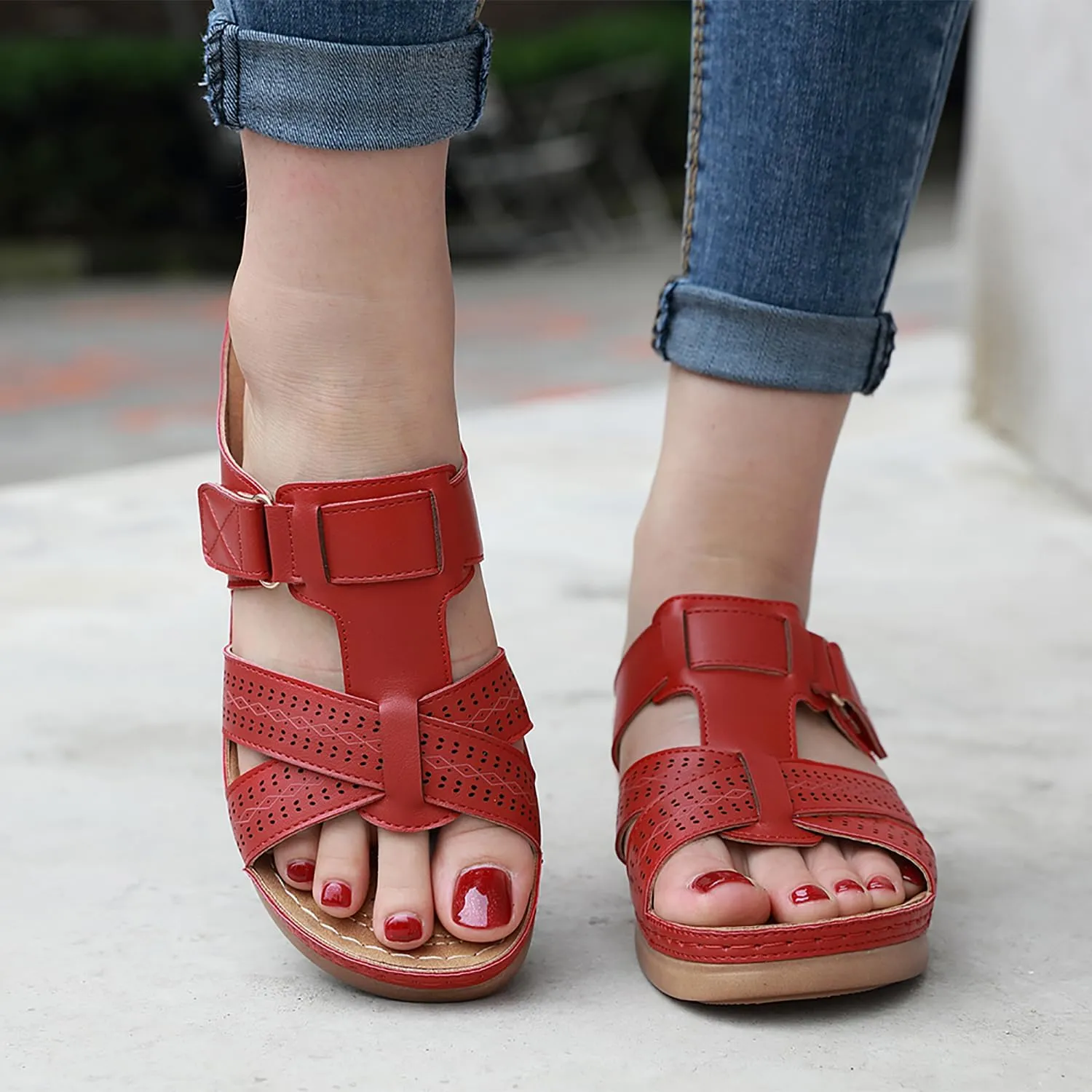 SHIBEVER Womens Sandals Wedge Comfortable: Orthopedic Wedge Sandalias Women - Slip on Platform Sandals