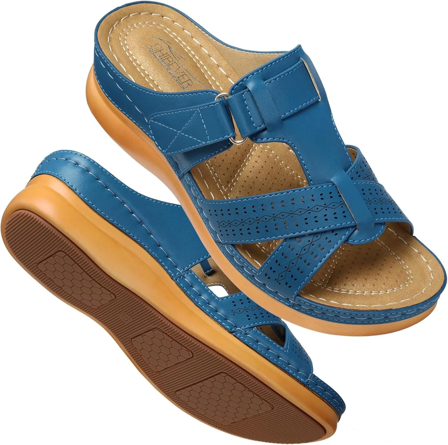 SHIBEVER Womens Sandals Wedge Comfortable: Orthopedic Wedge Sandalias Women - Slip on Platform Sandals