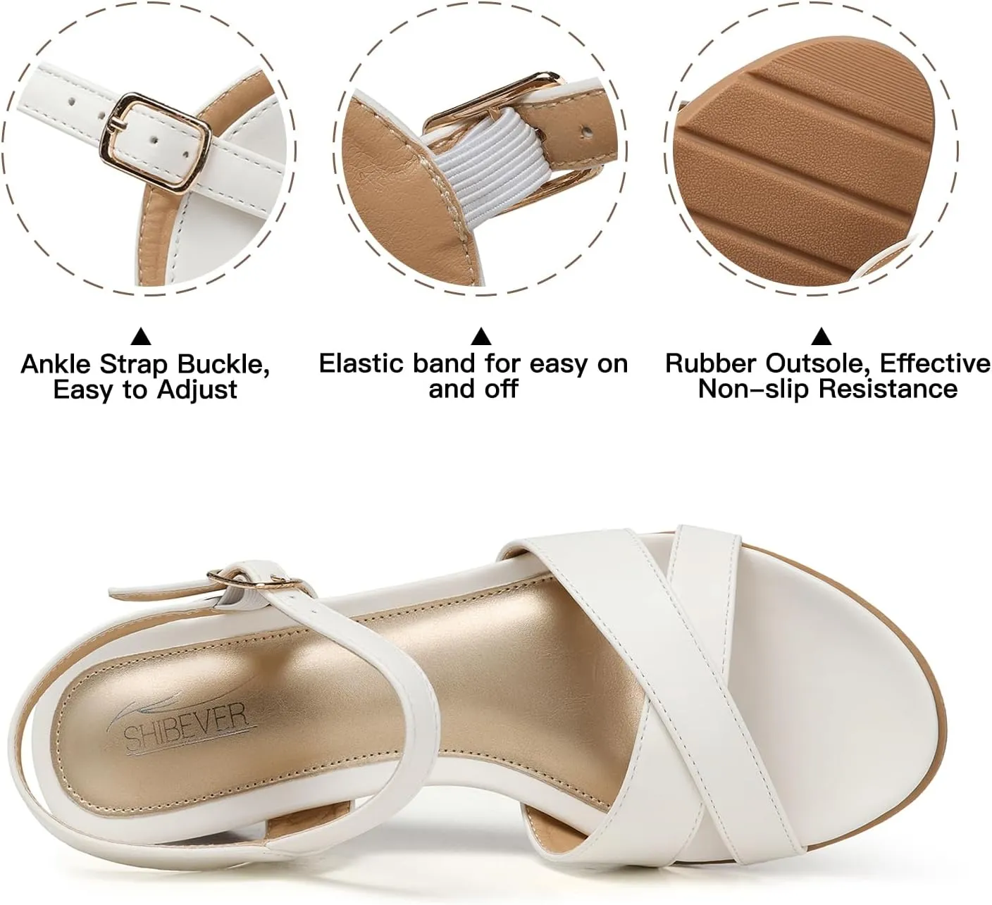 SHIBEVER Womens Sandals Wedge Low: Buckle Ankle Strap Wedge Sandal - Dressy Sandals Women - Comfortable Summer