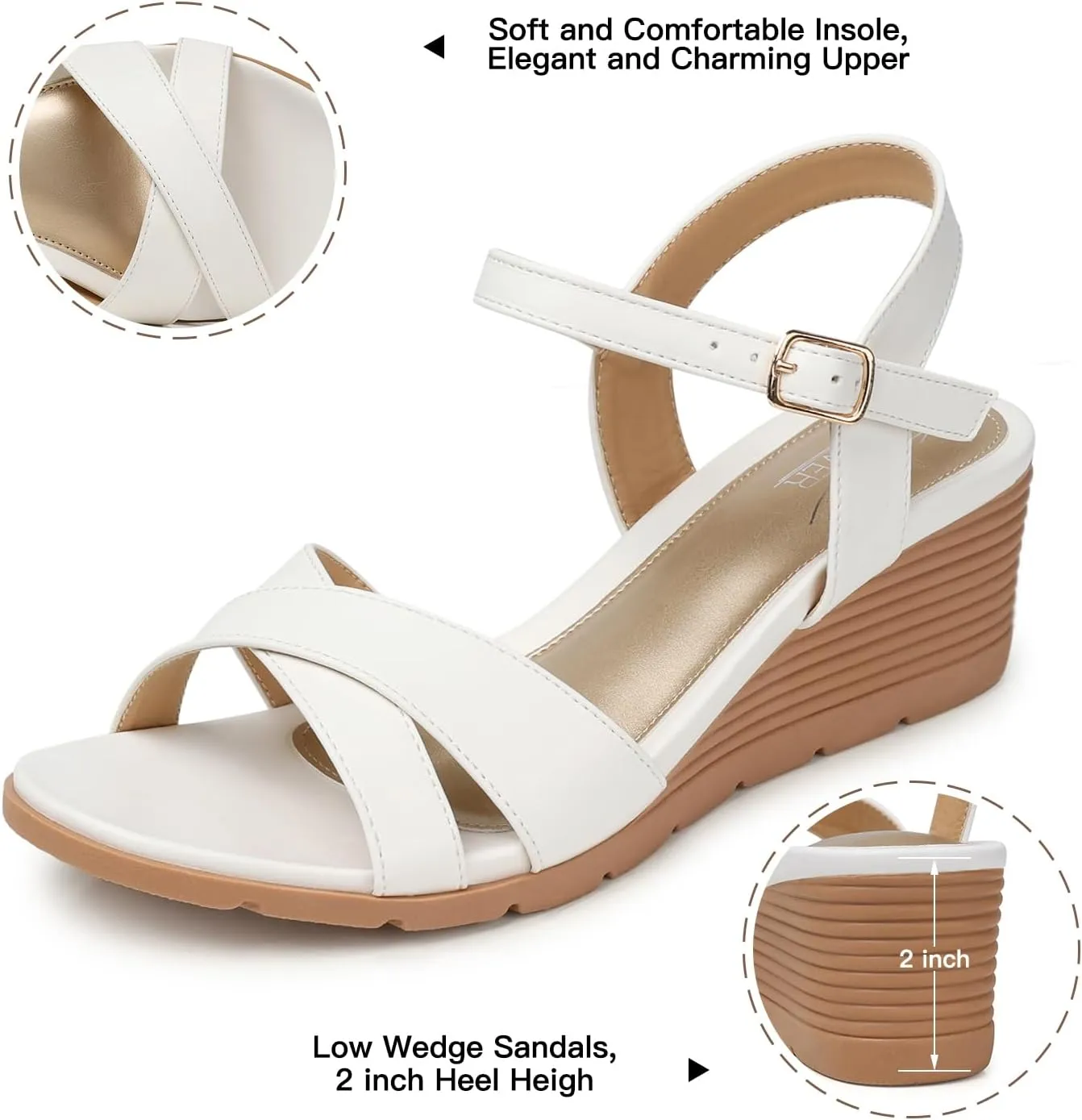 SHIBEVER Womens Sandals Wedge Low: Buckle Ankle Strap Wedge Sandal - Dressy Sandals Women - Comfortable Summer