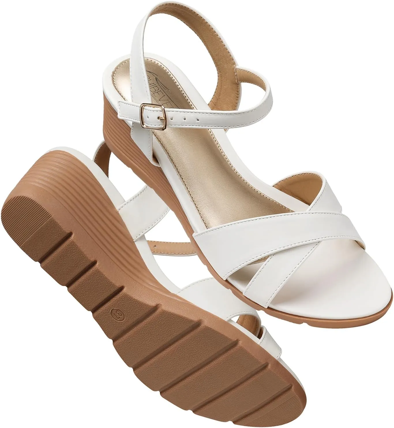 SHIBEVER Womens Sandals Wedge Low: Buckle Ankle Strap Wedge Sandal - Dressy Sandals Women - Comfortable Summer