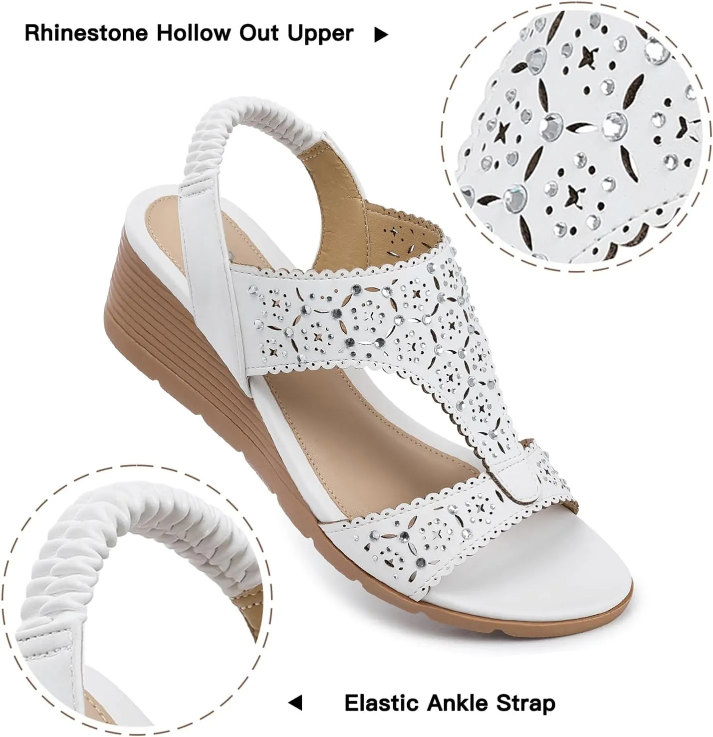 SHIBEVER Womens Sandals Wedge Low: Elastic Ankle Strap Wedge Sandals - Dressy Sandals Women - Comfortable Open Toe