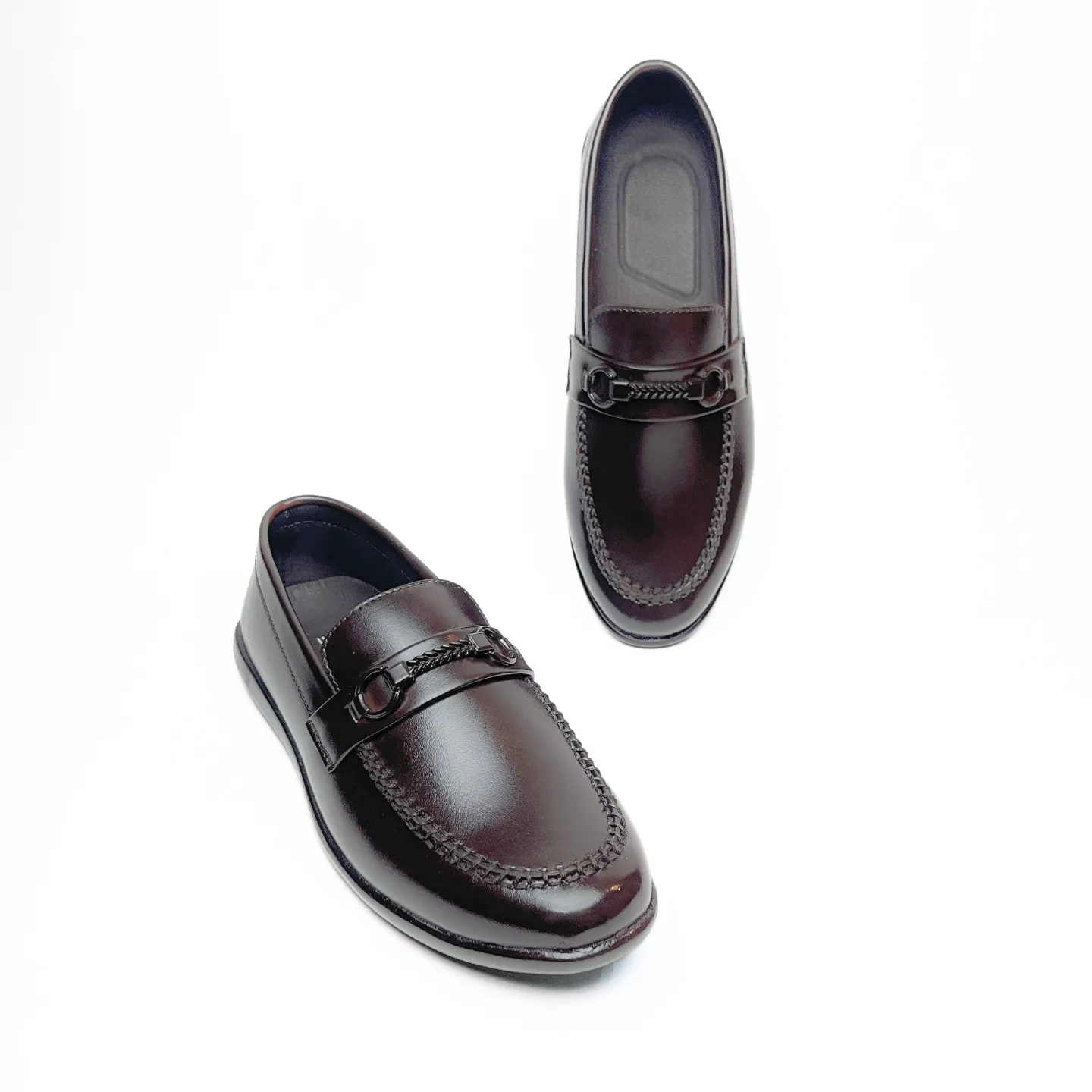 Shiny Buckle Loafers in Brown (708)