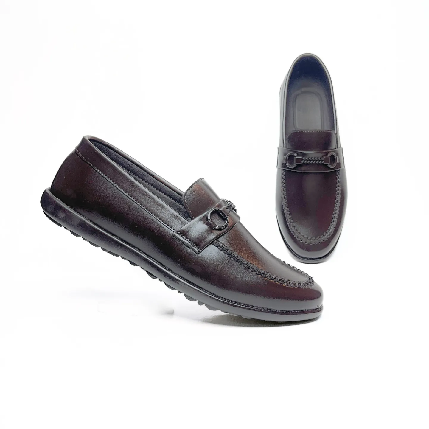 Shiny Buckle Loafers in Brown (708)
