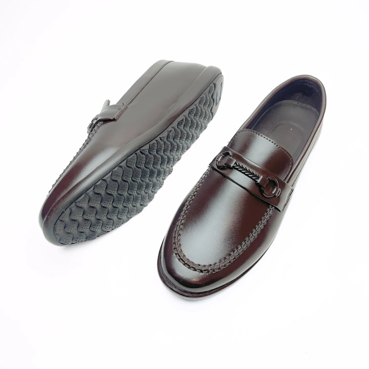 Shiny Buckle Loafers in Brown (708)
