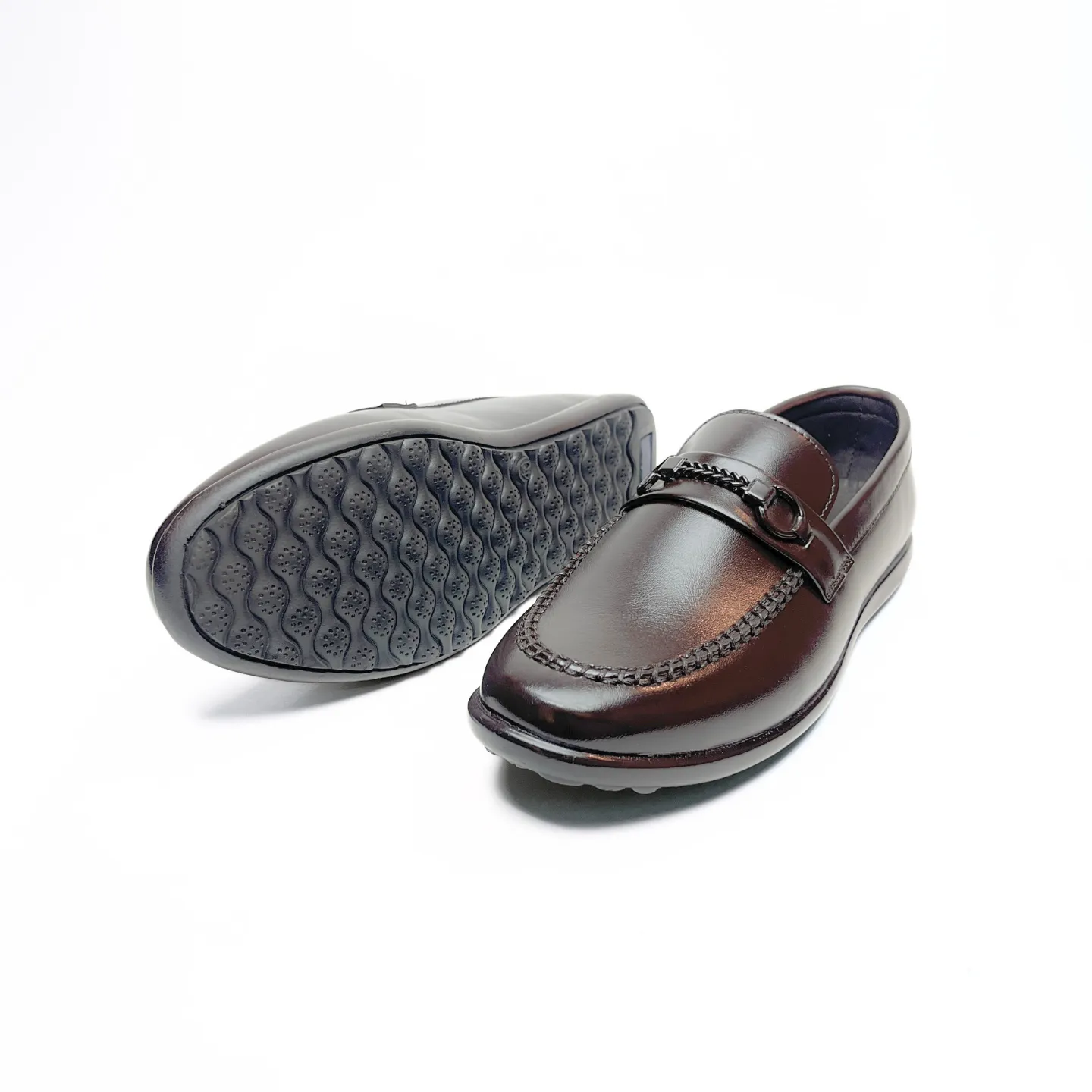 Shiny Buckle Loafers in Brown (708)