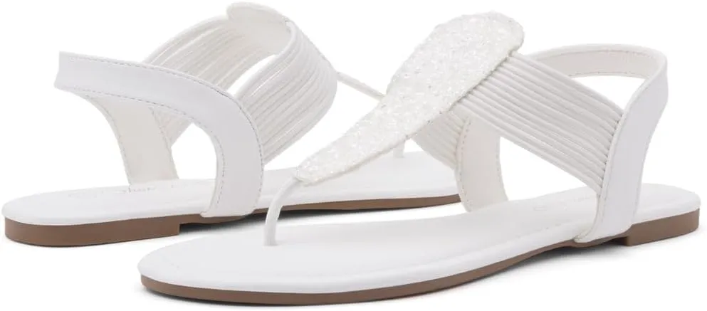 Shoe Land Women's Flat Sandals - Fashion Thong & Gladiator Style with Elastic Strappy String Ankle Strap, Dressy Casual Comfortable Daily Wear, Trendy 2025