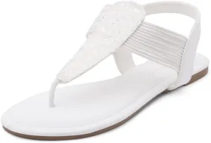 Shoe Land Women's Flat Sandals - Fashion Thong & Gladiator Style with Elastic Strappy String Ankle Strap, Dressy Casual Comfortable Daily Wear, Trendy 2025