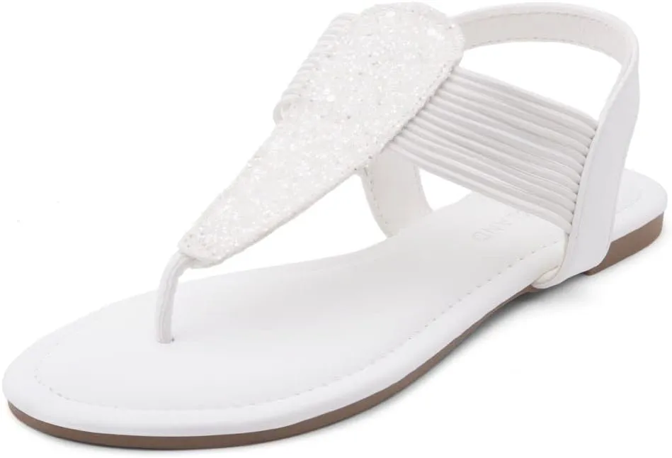 Shoe Land Women's Flat Sandals - Fashion Thong & Gladiator Style with Elastic Strappy String Ankle Strap, Dressy Casual Comfortable Daily Wear, Trendy 2025