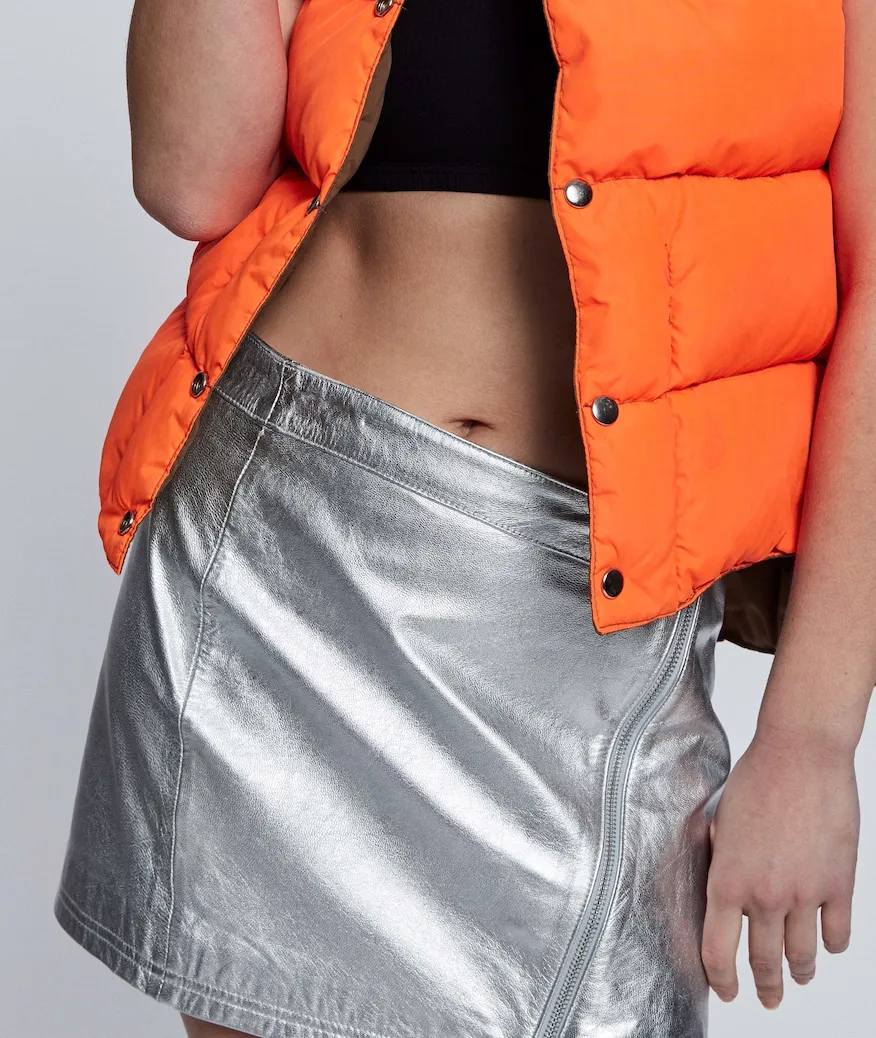 Silver Leather Mini Skirt