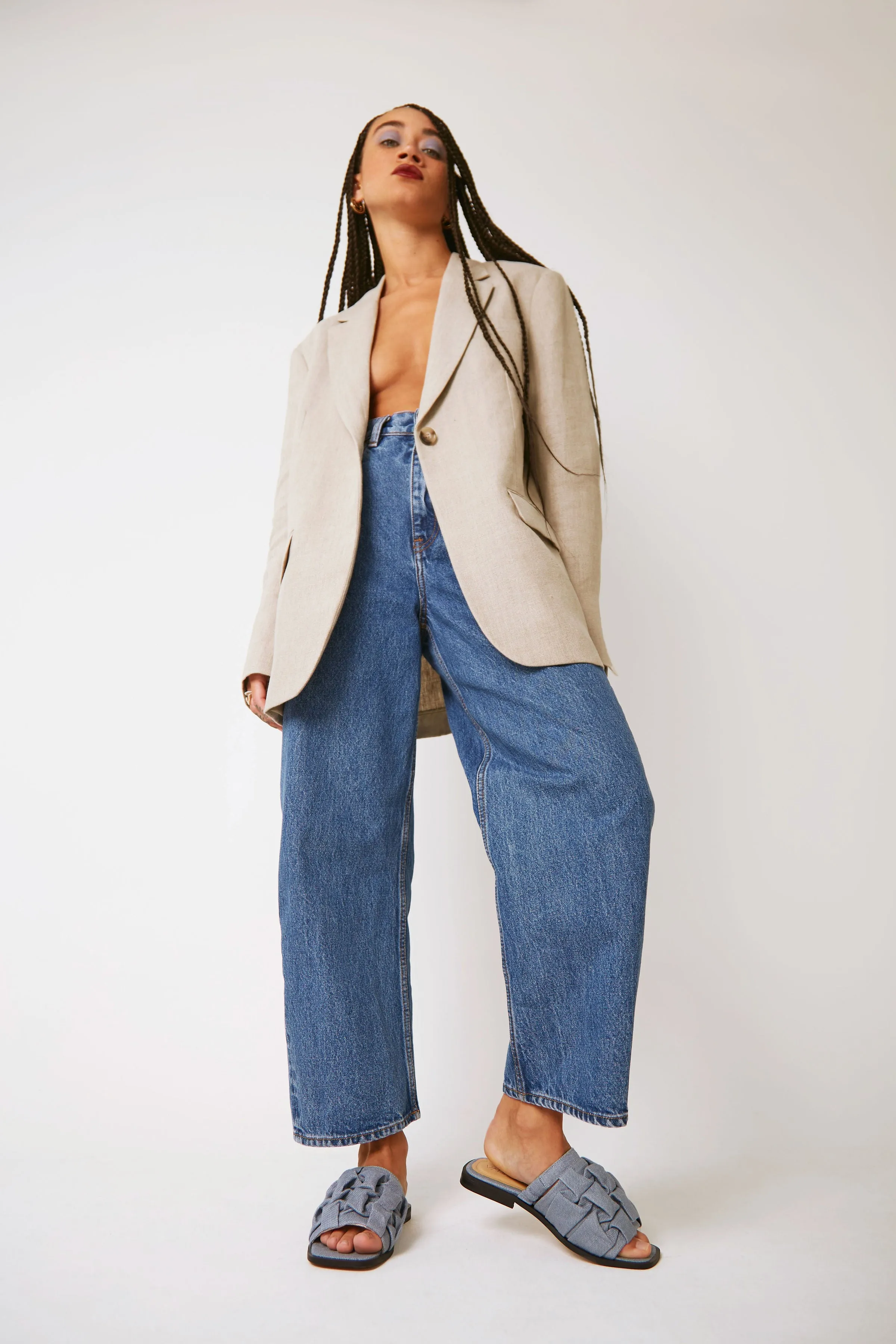 Simone Sandal, Powder Blue Linen
