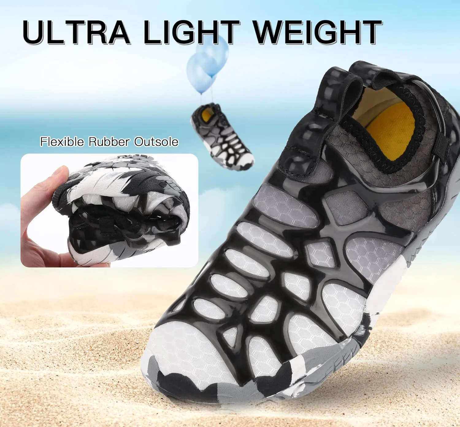 SIPUHK Womens Mens Water Shoes Quick Dry Slip-on Barefoot for Swim Surf Diving Beach Pool Aqua Sports Walking Yoga
