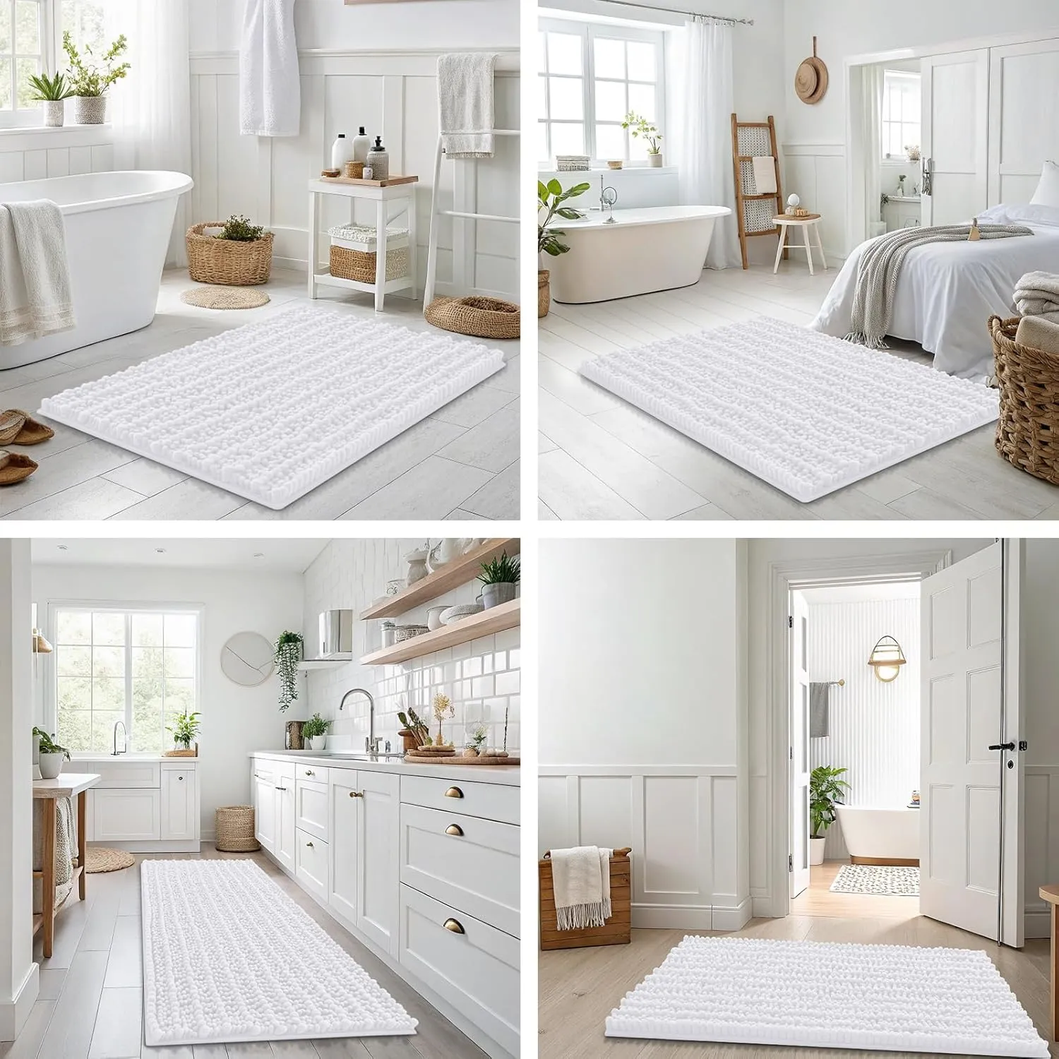 Smiry Bathroom Rugs Mat 30x20, Extra Soft Absorbent Chenille Bath Rugs, Non Slip Rubber Backing Machine Washable Quick Dry Bath Mats for Bathroom Floor, Tub, Shower, Home Decor Accessories, White