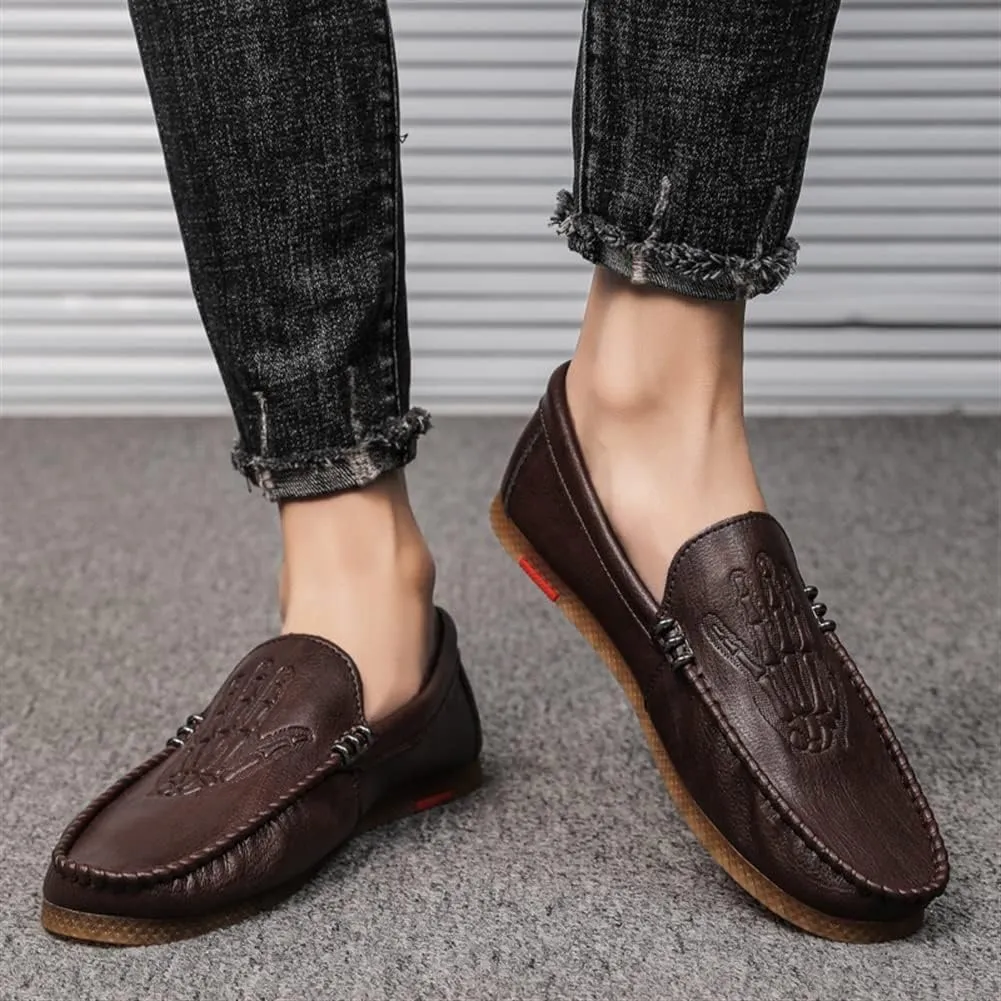 Smoking Loafer for Men Skeleton Vegan Leather Stitching Details Round Toe Rubber Sole Flexible Lightweight Flat Heel Driving Slip on for Any Attire