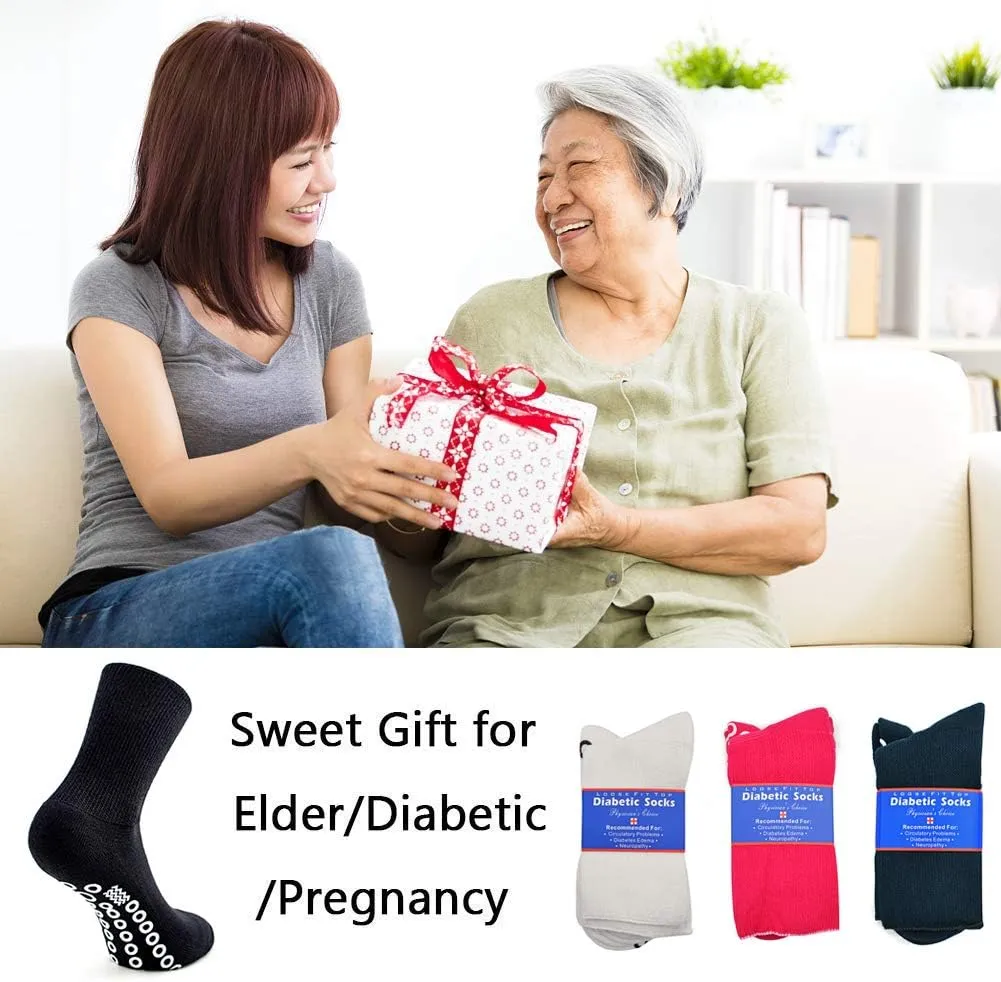 Socks Daze Non-Skid Diabetic Socks for Men Women with Grips, Non-Binding Crew Circulation Half Cushioned Non Slip Socks