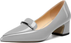 Soireelady Womens Block Heel Low Chunky Heels, Pointed Toe Loafer Heels Slip On Dress Shoes 2 Inches