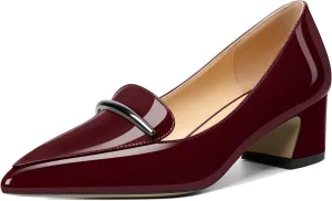 Soireelady Womens Block Heel Low Chunky Heels, Pointed Toe Loafer Heels Slip On Dress Shoes 2 Inches