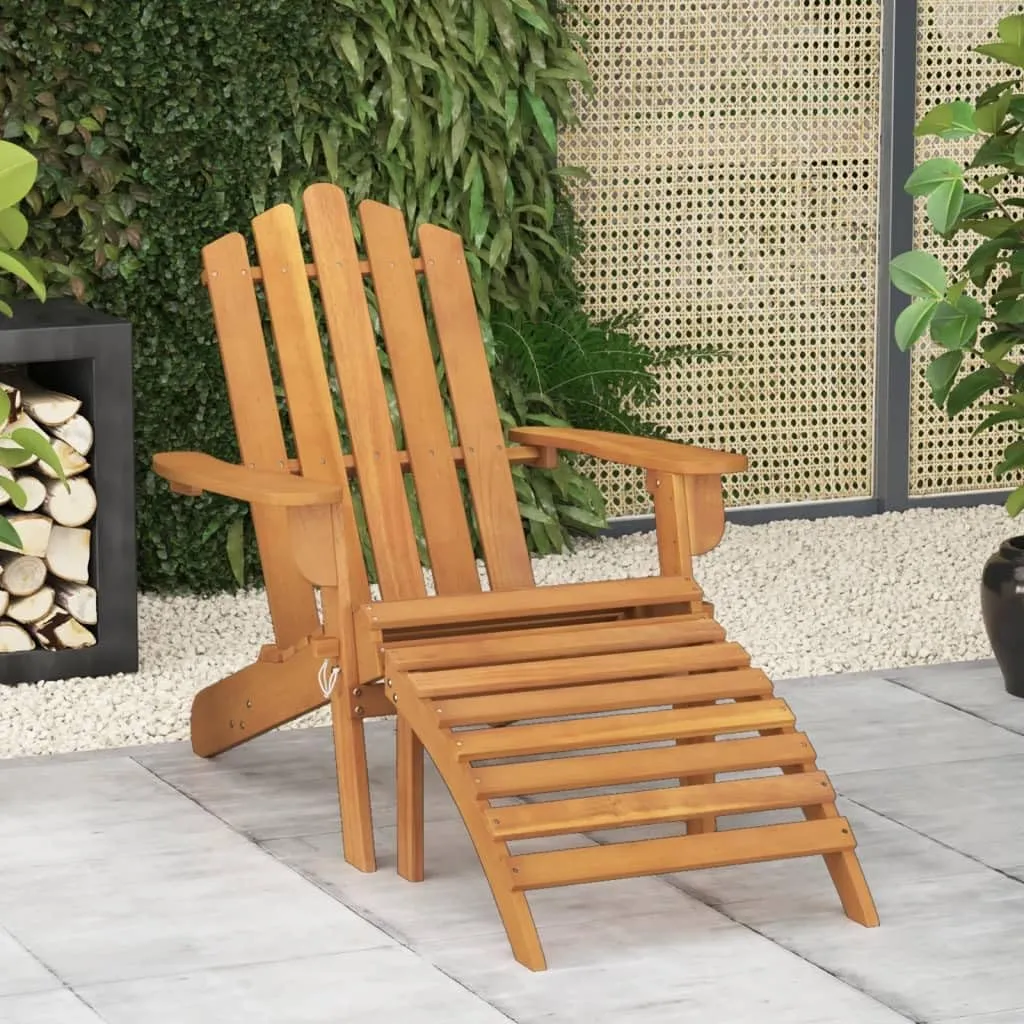 Solid Acacia Wood Adirondack Chair with Foldable Footrest - Patio Lounge Chair Outdoor Furniture for Garden, Poolside & Backyard Relaxation (33.1" D, Oil-Finished)