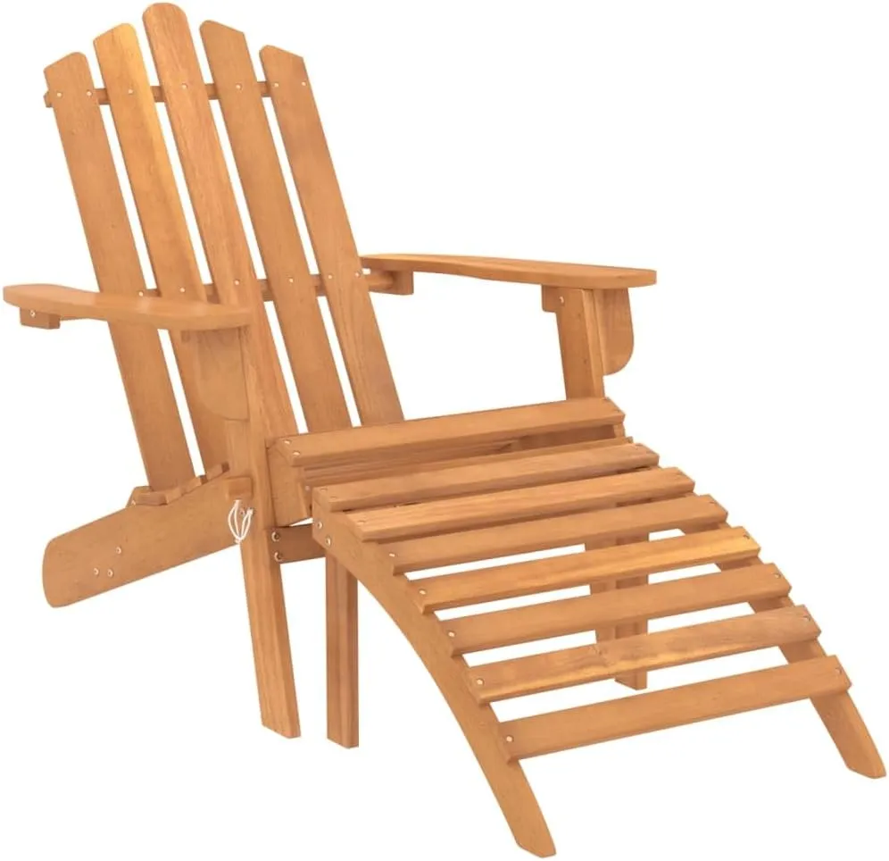 Solid Acacia Wood Adirondack Chair with Foldable Footrest - Patio Lounge Chair Outdoor Furniture for Garden, Poolside & Backyard Relaxation (33.1" D, Oil-Finished)
