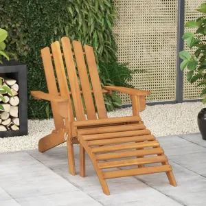 Solid Acacia Wood Adirondack Chair with Foldable Footrest - Patio Lounge Chair Outdoor Furniture for Garden, Poolside & Backyard Relaxation (33.1" D, Oil-Finished)