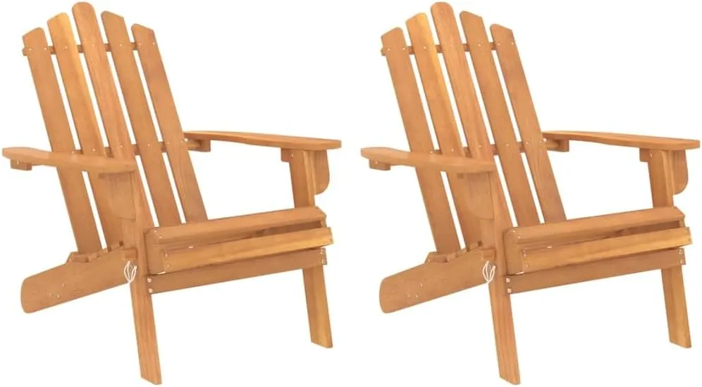 Solid Acacia Wood Adirondack Chairs 2-Piece Set Foldable Outdoor Patio Furniture for Garden, Lawn, Poolside and Beach Relaxation