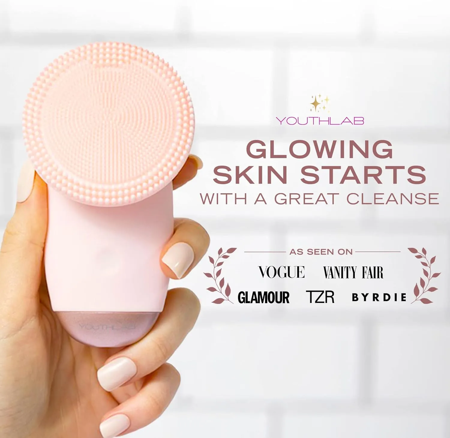 SoniGlow, Pink, Silicone Facial Skin Cleansing Brush, Electric, Vibrating, Scrubber, Hygienic, Exfoliation, Massage, Refresh, Smooth, Blackheads, Pores, Waterproof, Rechargeable, Makeup Removal