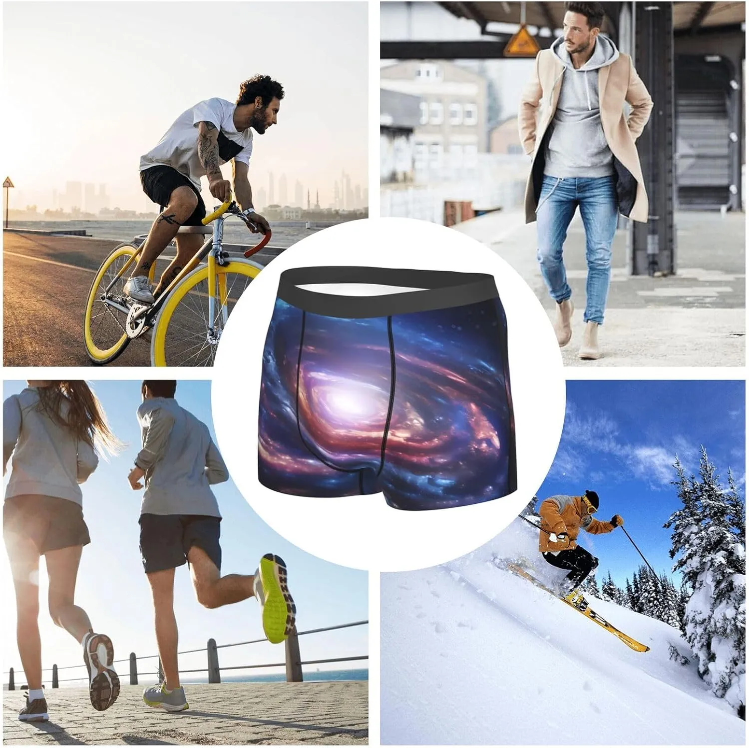 Space Spiral Cosmic Energy Print Men'S Breathable Boxer Briefs Soft Stretch Underwear For All-Day Comfort