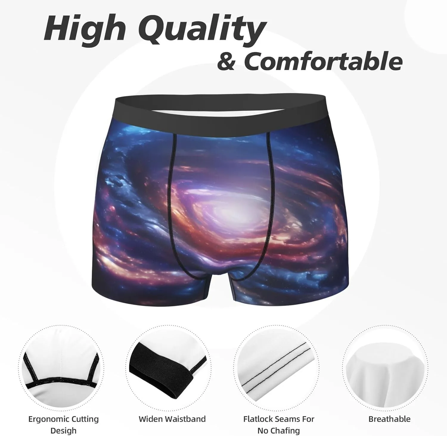 Space Spiral Cosmic Energy Print Men'S Breathable Boxer Briefs Soft Stretch Underwear For All-Day Comfort