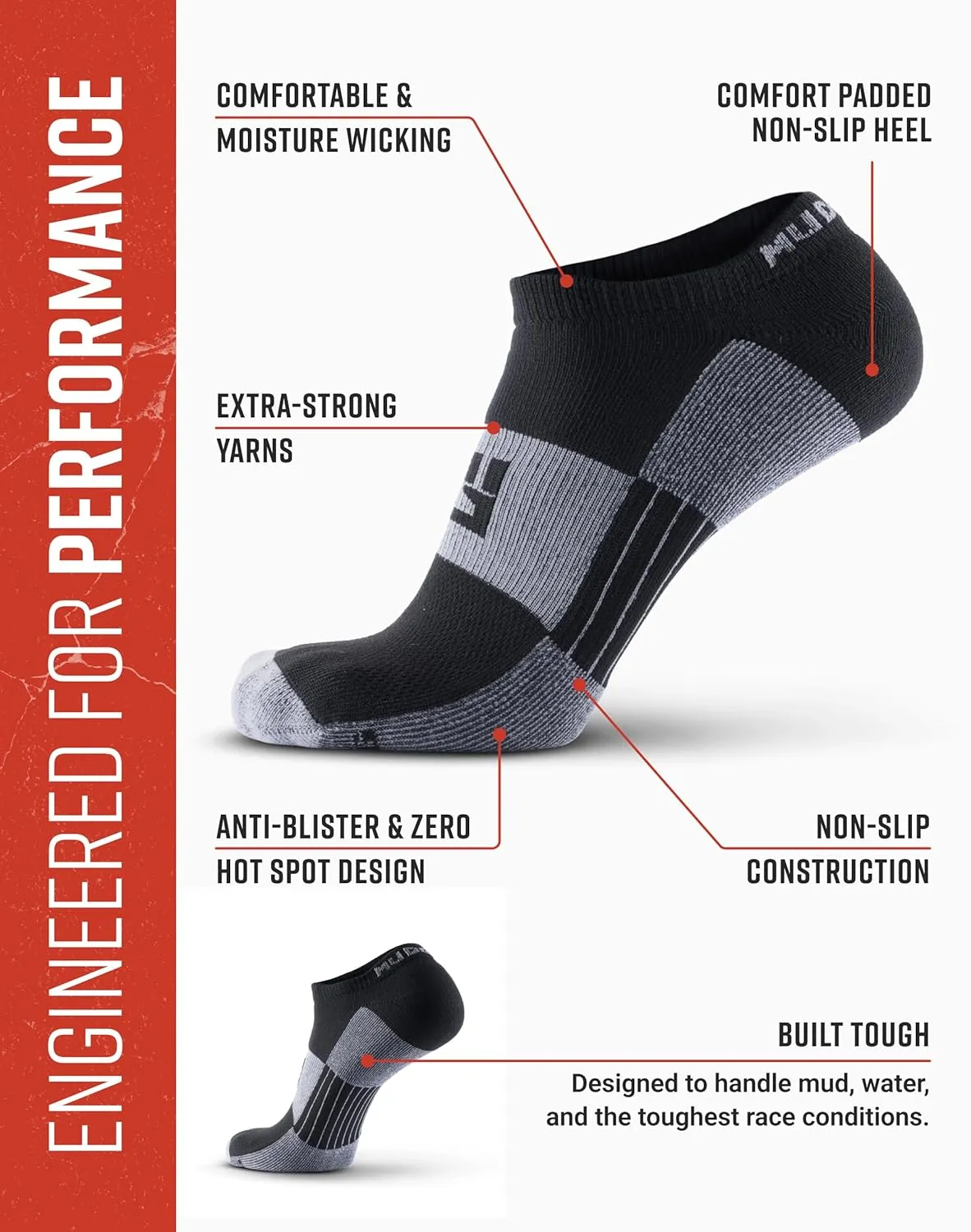 Spartan Race No-Show Running Socks, Cushioned, Non-Slip, Breathable Compression Athletic Ankle Socks, 2-Pack