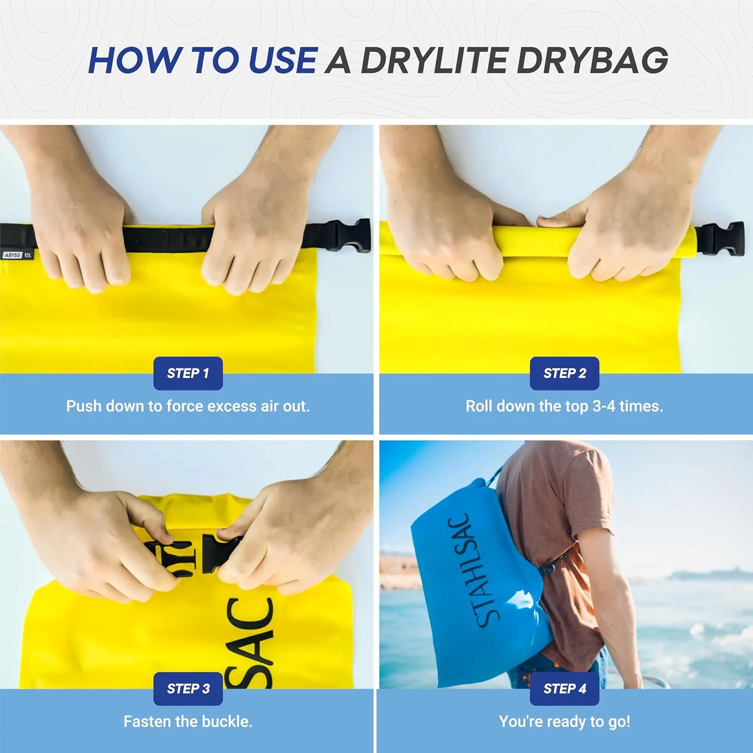Stahlsac Abyss Drylite Dry Bag 18L in Blue | Durable Waterproof Bag | Lightweight Dry Bag Backpack for Boating, Hiking, Kayaking, & Rafting | Tested for Enhanced Durability | Removable Straps