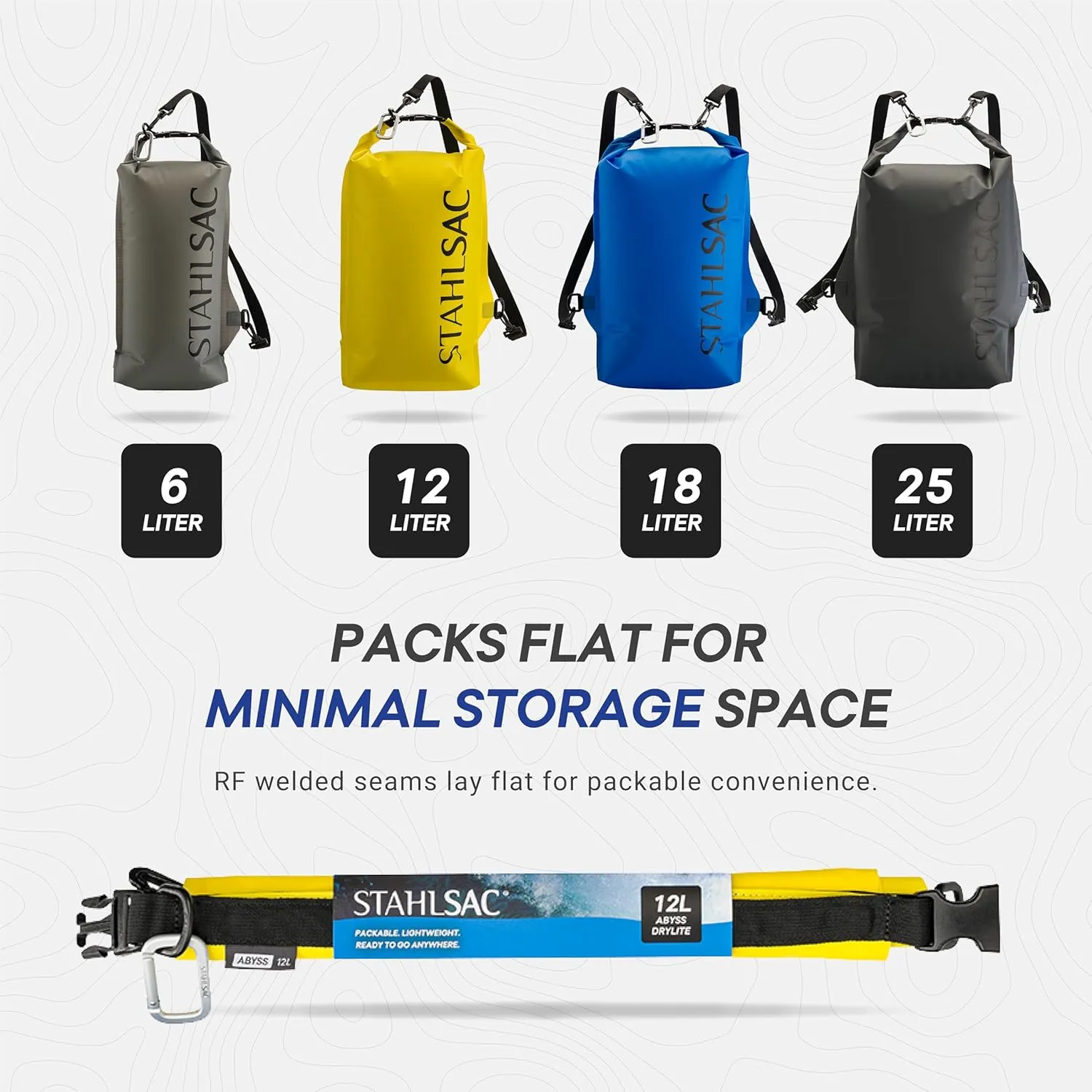 Stahlsac Abyss Drylite Dry Bag 18L in Blue | Durable Waterproof Bag | Lightweight Dry Bag Backpack for Boating, Hiking, Kayaking, & Rafting | Tested for Enhanced Durability | Removable Straps