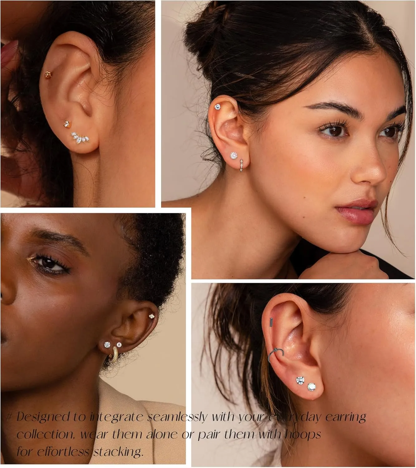 Staligue Surgical Steel Flat Back Earrings Set for Women Men Hypoallergenic 20G Stainless Steel Stud and Hoops Earrings for Sensitive Ears Small Cz Heart Star Moon Opal Cartilage Earrings