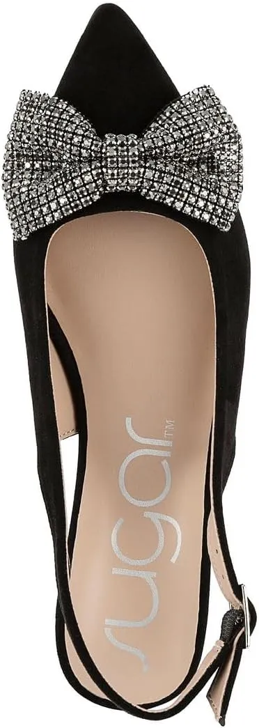 Sugar Women's Dress Flats – Stylish Pointed Toe Slip-On Shoes with Bow Detail, Comfortable Cushioned Footbed for Work, Casual, or Evening Wear - Clovis